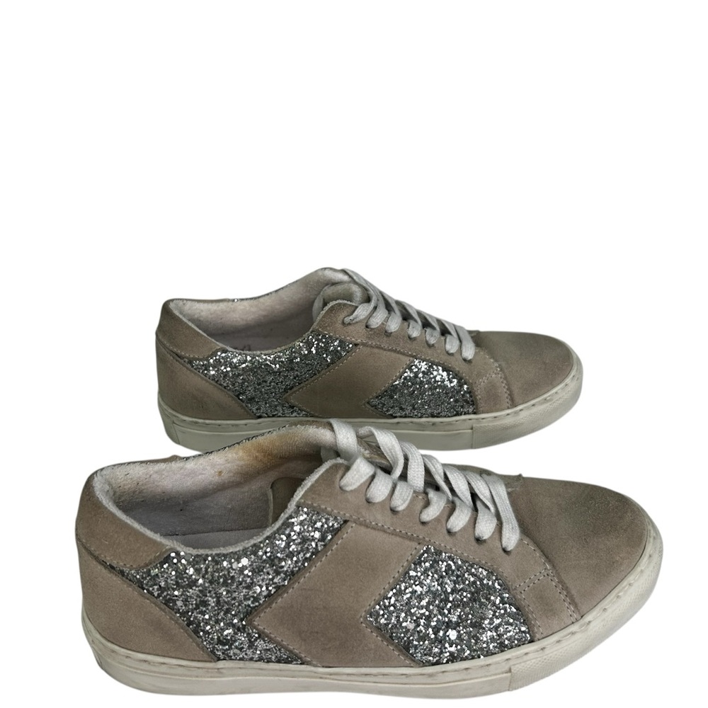 STEVEN by Steven Madden Roko Women's 8 Leather Glitter Cream Sneaker shoes